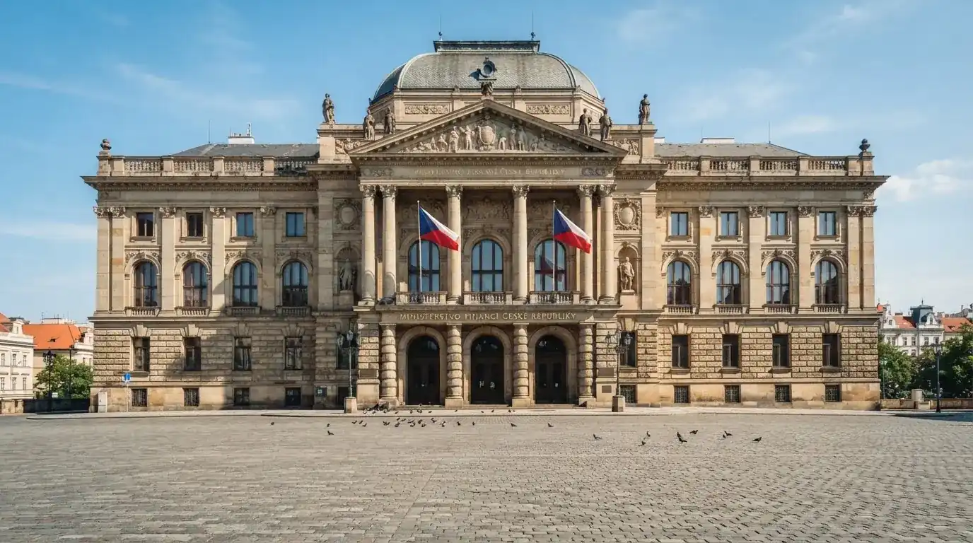 Historická úřední budova s vlajkami na slunečném náměstí — nejlepší online casino s vkladem přes bitcoin